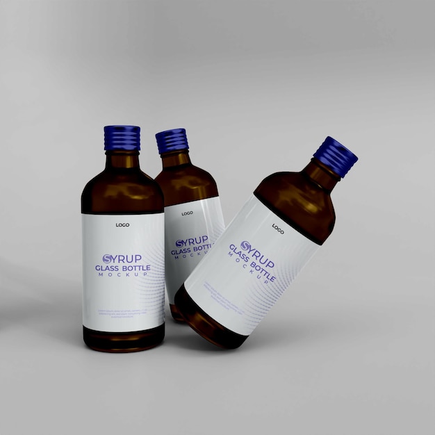 3d realistic syrup bottle mockup