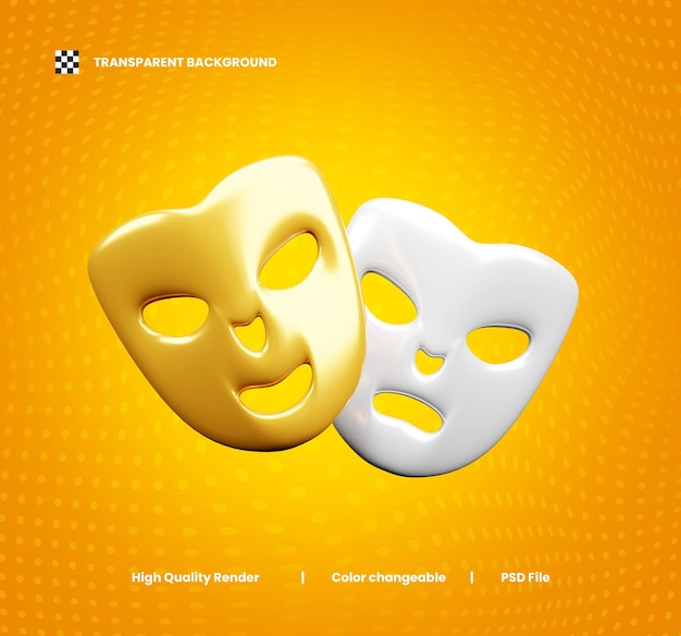 3d realistic theater masks icon or party mask 3d icon