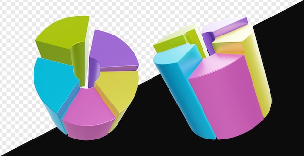 PSD grafico a torta realistico del tubo 3d isolato