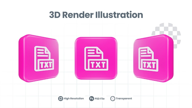 PSD icona del file txt realistico 3d per la promozione dei social media dell'app mobile web