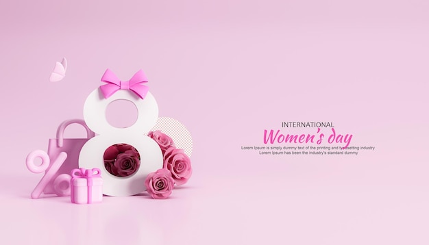 3d realistic womens day with flowers background