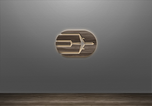 PSD 3d realistic wooden light sign wall logo mockup