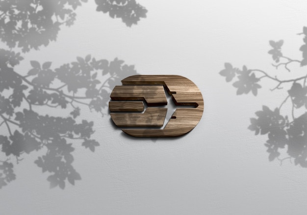 3d realistic wooden logo mockup