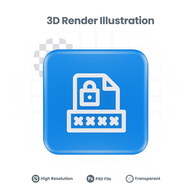 3D Realistisch wachtwoordbestand Pictogram voor Web Mobile App Social Media Promotie