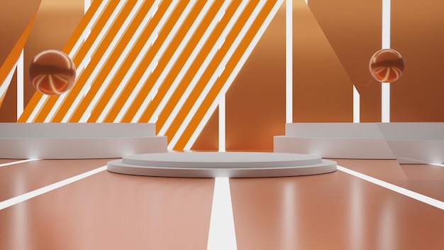 PSD 3d-realistisch wit podium op oranje achtergrondpodium productweergave
