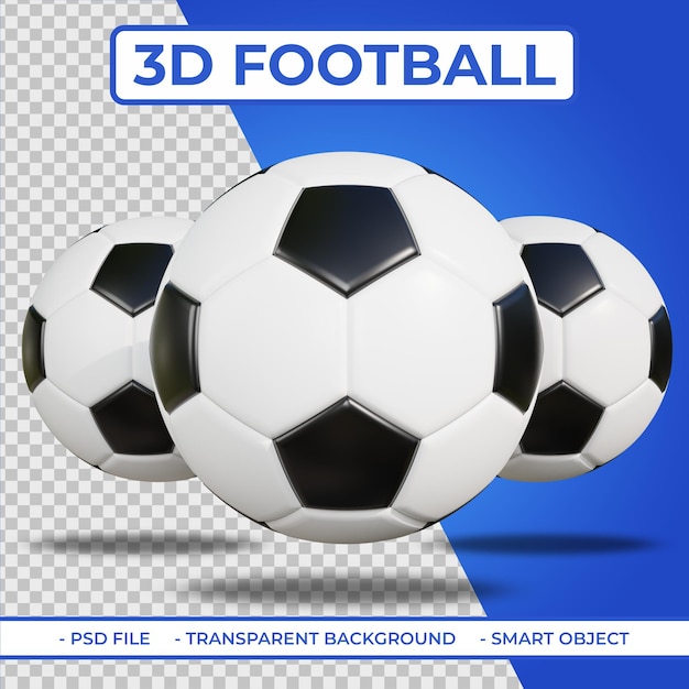 3D Realistische 3 voetbal of voetbal 3D-rendering geïsoleerd