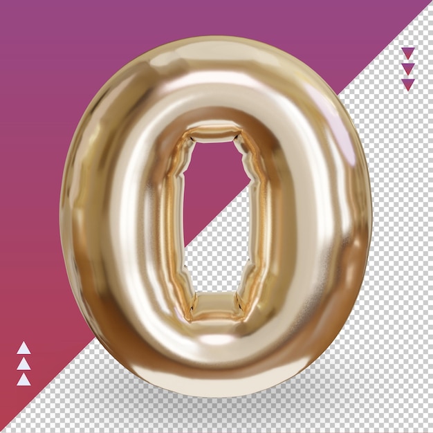 3d-realistische letter 0 goudfolie ballon vooraanzicht