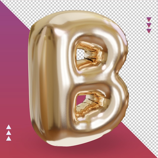 PSD 3d-realistische letter b goudfolieballon linkeraanzicht
