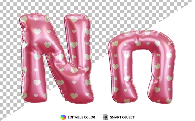 3d-realistische letter n roze heliumfolie ballon alfabet met hoofdletters en kleine letters