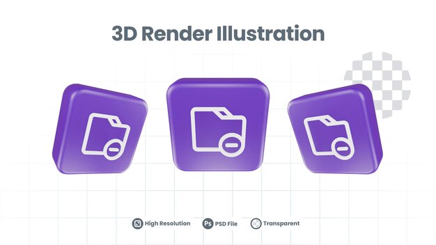 PSD 3d-realistische map minus pictogram voor promotie van sociale media voor web mobiele apps