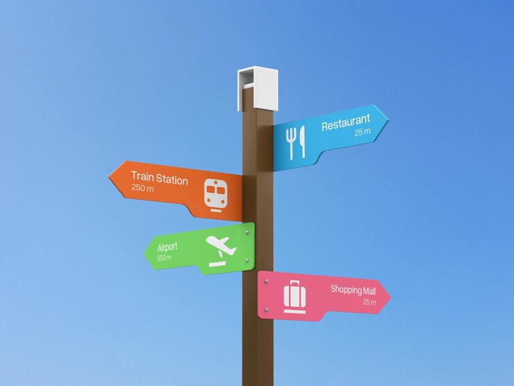 PSD 3d realistische mockup van een richtingsbord