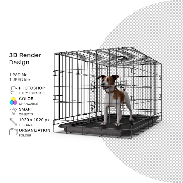 PSD 3d realistische russell dog in kooi