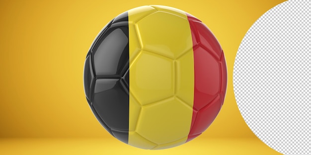 PSD 3d-realistische voetbal met de vlag van belgië erop geïsoleerd op transparante png-achtergrond