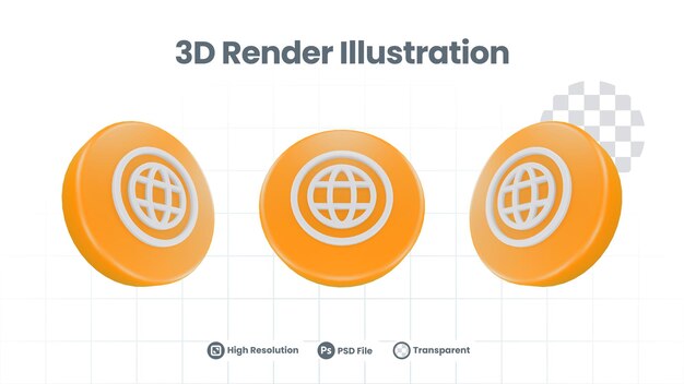 PSD 3d realistyczna światowa ikona strony internetowej dla aplikacji mobilnej w sieci web promocja w mediach społecznościowych