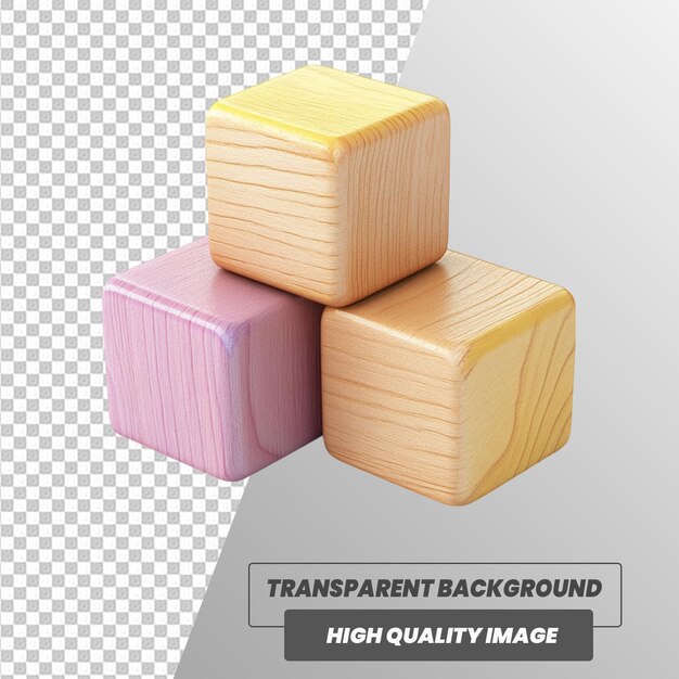3D realistyczne kostki drewna na przezroczystym tle plik PSD