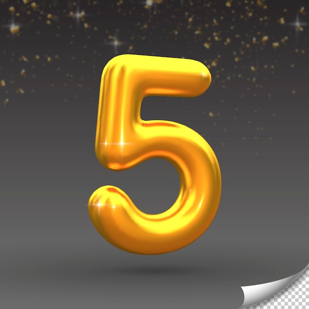 3D realistyczny złoty balon numer 5