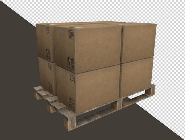 PSD 3d realstic render of wooden pallets with boxes