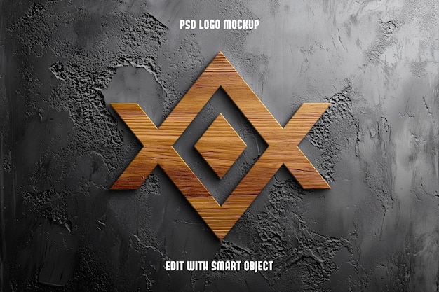 3d realstic wooden logo mockup on concrete wall