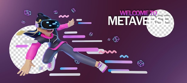 PSD 3d-персонаж metaverse с устройством виртуальной реальности для инфографического приложения веб-приложения