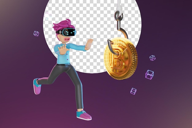 3d rebder metaverse character with virtual reality device for web app infographic app