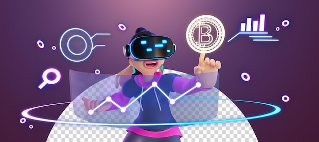 3D-персонаж Metaverse с устройством виртуальной реальности для инфографического приложения веб-приложения