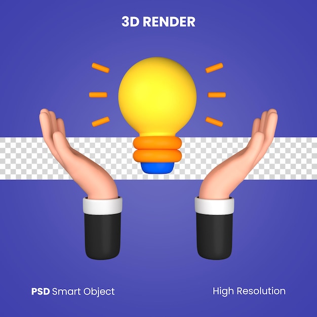 3d ręce obecny pomysł na lampę render na białym tle
