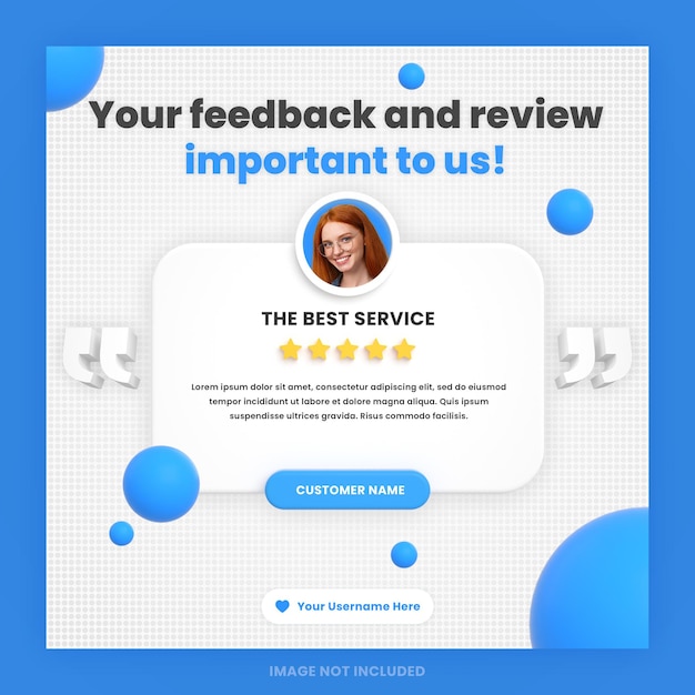 3d-recensie van klantfeedback of testimonial-ontwerp social media instagram-postsjabloon met mockup