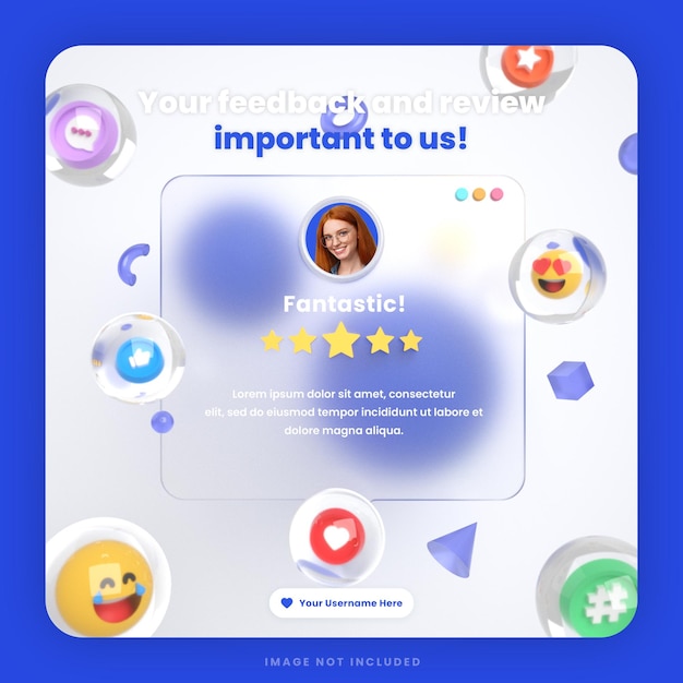 3d-recensie van klantfeedback of testimonial-ontwerp social media instagram-postsjabloon met mockup