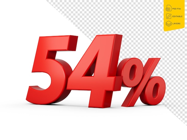 3d red 54 fifty four percent sign on isolated background 3d illustration