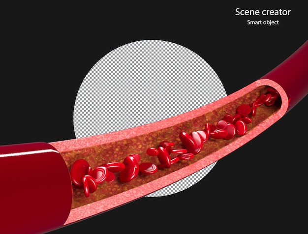 Globuli rossi 3d che scorrono attraverso il percorso di ritaglio della vena