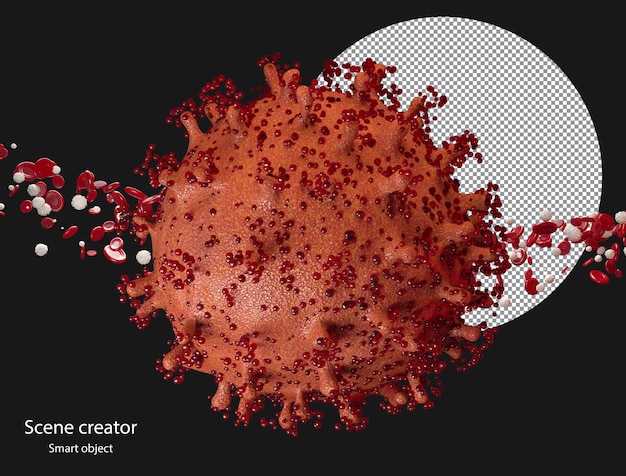 PSD 3d red blood cells white blood cells and virus flowing through vein clipping path