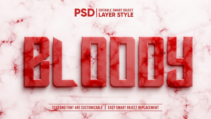 PSD 3d red blood marble granite realistic layer editable layer style smart object text effect