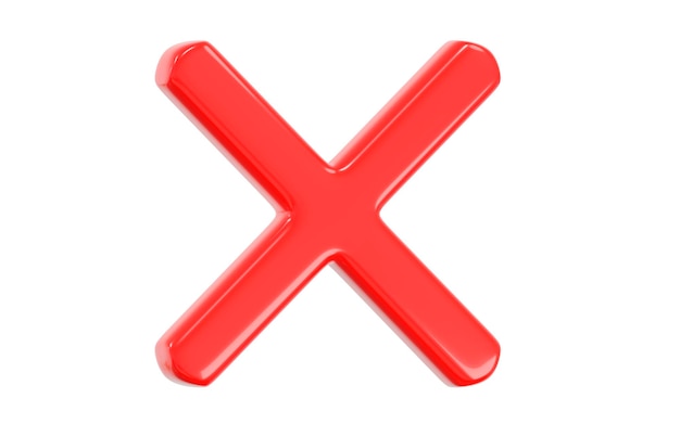 3d red check symbols X mark icon Cartoon style 3d rendering illustration on isolated background