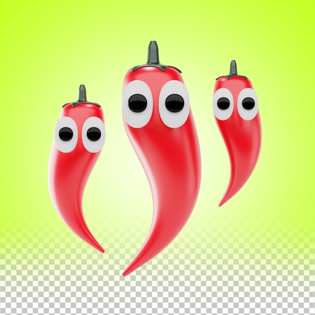 3D Red Chili Peppers Spicy Cooking Ingredient with Funny Eyes
