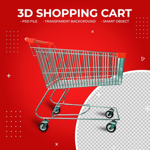 3d red color metal shopping cart isolated