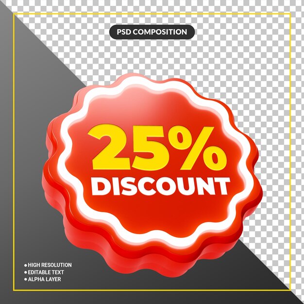 3d red discount promo label banner