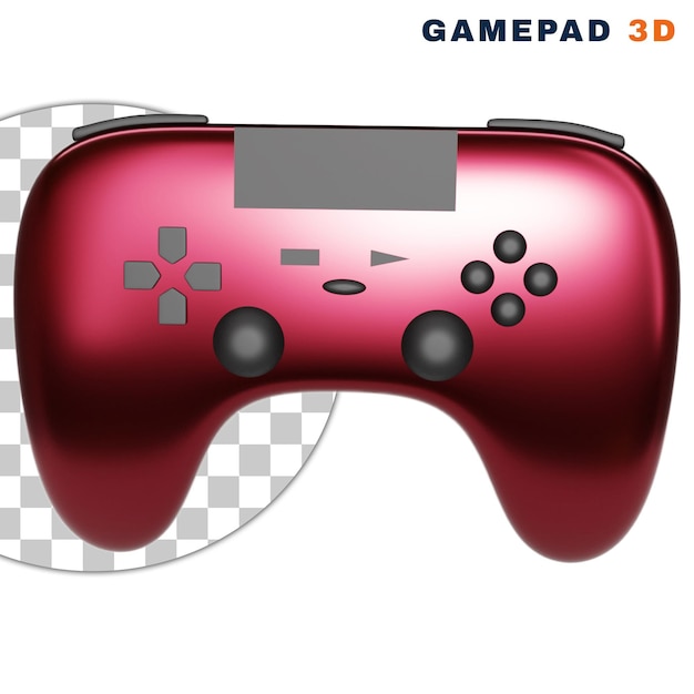 PSD 3d red gamepad with an analog stick on transparent background