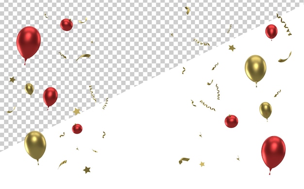 3d red gold christmas ornaments and balloons with confetti