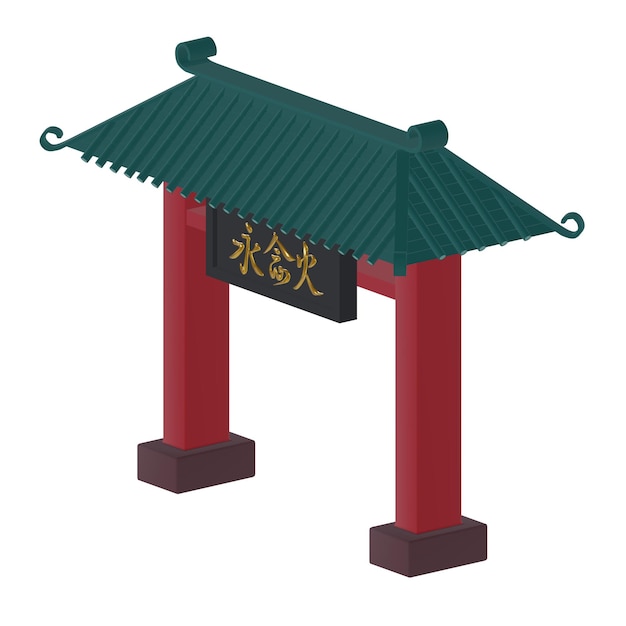 3d red and green chinese gate