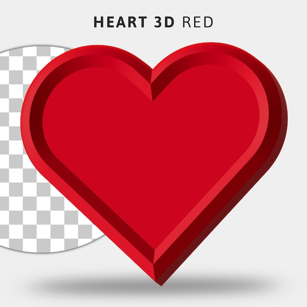 Icona del cuore rosso 3d su sfondo trasparente