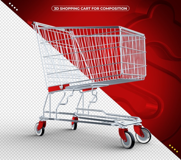 PSD carrello di acquisto isolato rosso 3d isolato