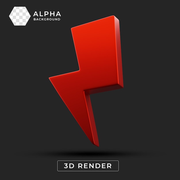 3D-икона красной молнии на темном фоне
