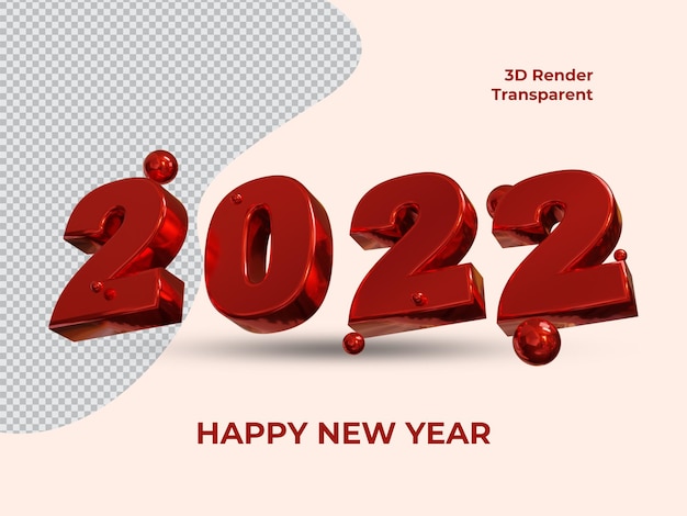 3d red metallic 2022 icon for happy new year transparent background PSD bottom view