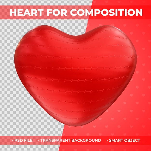 3d red metallic love or heart shape for composition 3d render