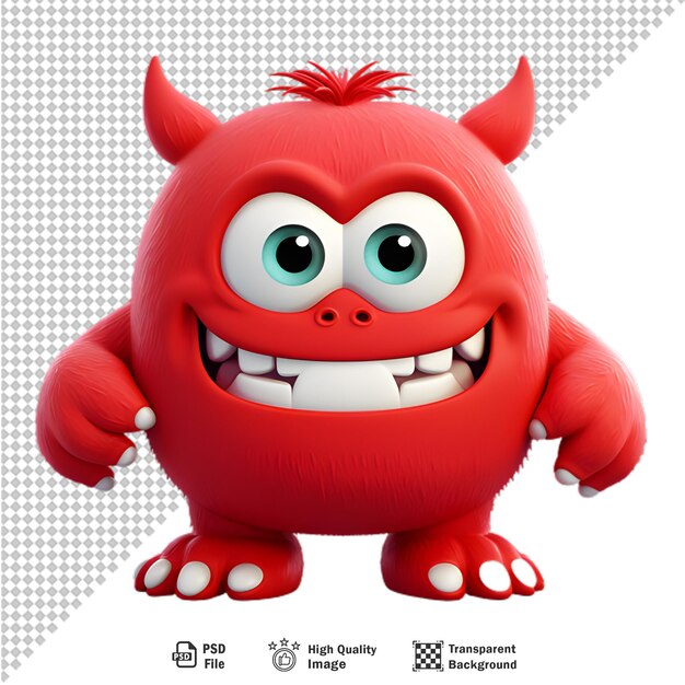 PSD 3d red monster character avatar on transparent background