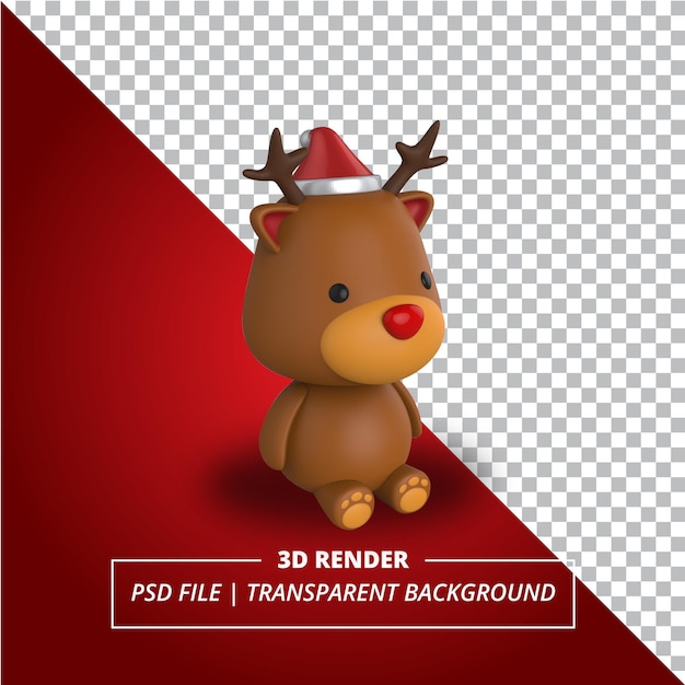 PSD 3d red nose deer rendered on transparent background