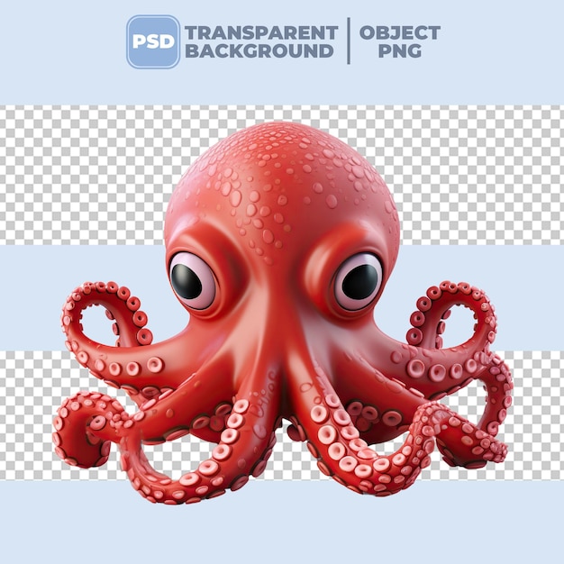 PSD 3d красный осьминог пнг psd