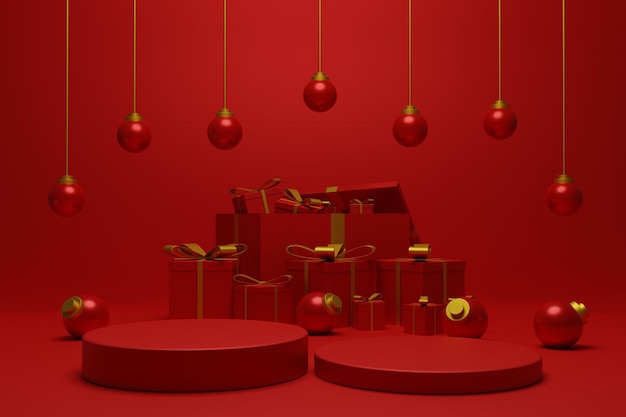 3d red podium christmas for product display