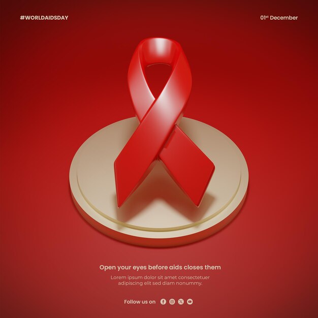 PSD 3d red ribbon wereld aids dag instagram stories template