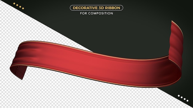 PSD 3d red ribbon with realistic texture for composition